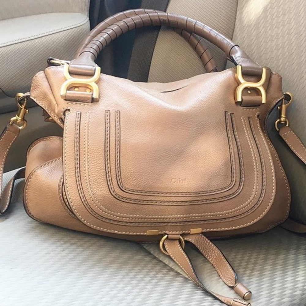 Chloe Small Marcie Double-Carry Satchel Bag in Tan